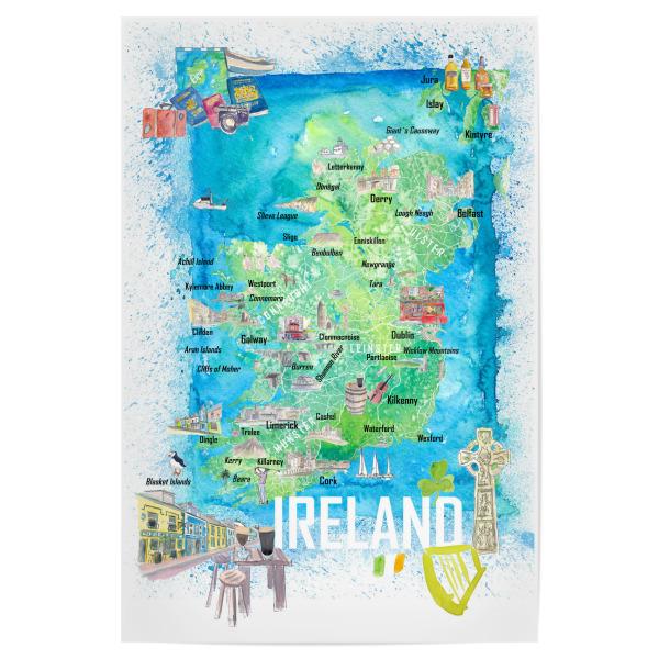 Poster "Irland Illustrierte Reisekarte" artboxONE - Reise,Reise / Länder,Kartografie
