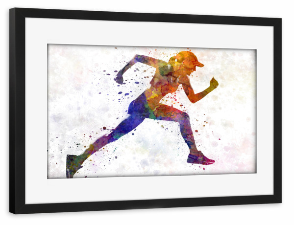 Poster mit Rahmen schwarz "Woman runner jogger running" artboxONE - Sport