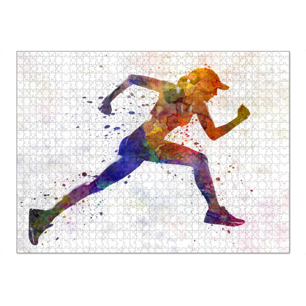 Puzzle Ravensburger "Woman runner jogger running" artboxONE - Sport - Sport,Sports,Color,Illustration,Watercolor,Athlete,Runner,Running,Sportsman,Fast
