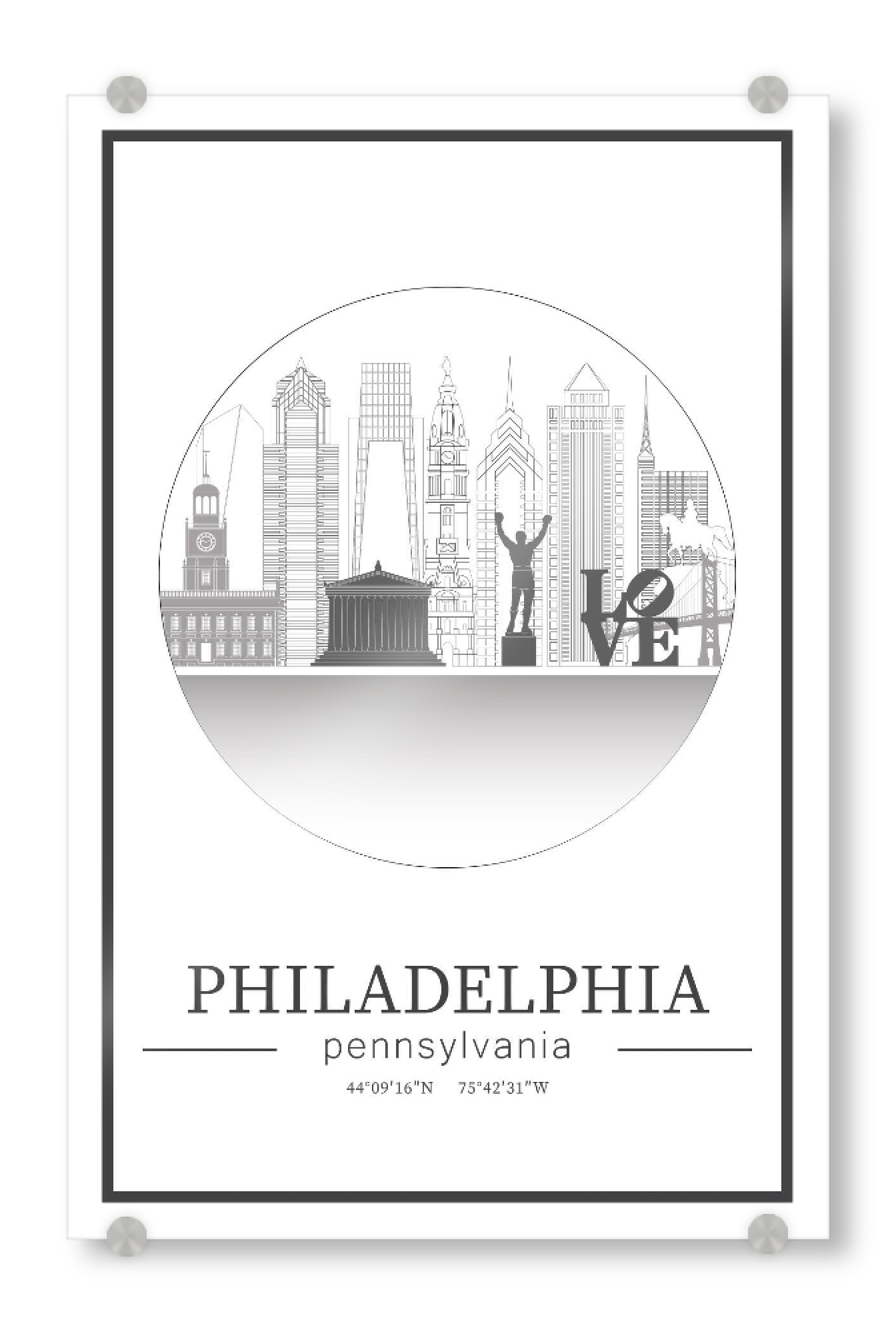 Acrylglasbild "Philadelphia line art circle" artboxONE - Städte,Reise,Architektur,Kartografie