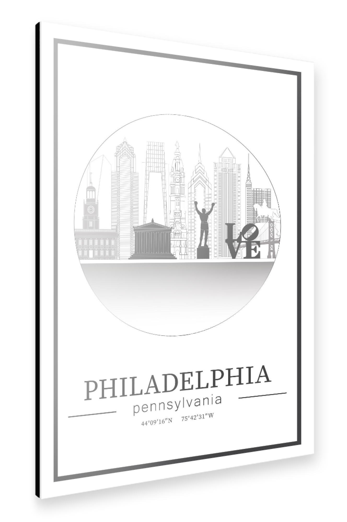 Alu-Dibond "Philadelphia line art circle" 30x20 cm artboxONE