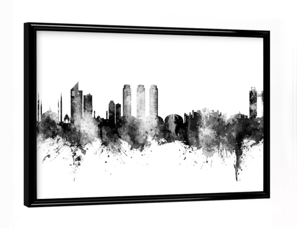 Poster mit schwarzem Rahmen "Islamabad Pakistan Skyline Black" artboxONE - Städte,Schwarzweiß