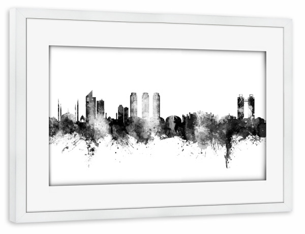 Poster mit Rahmen weiß "Islamabad Pakistan Skyline Black" artboxONE - Städte,Schwarzweiß