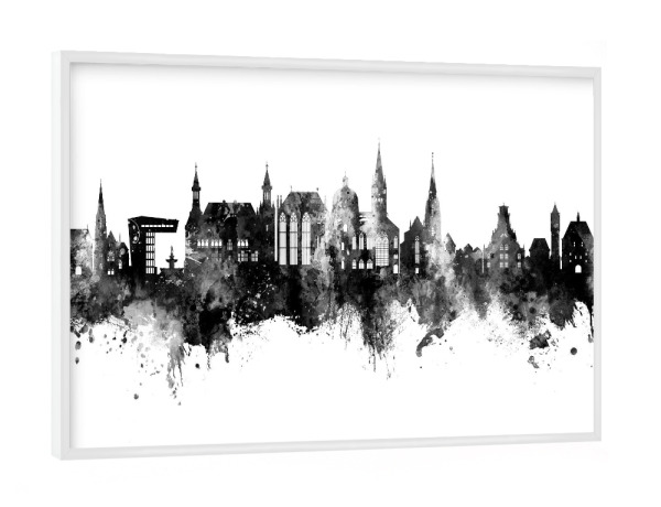 Poster mit weißem Rahmen "Aachen Germany Skyline Black" artboxONE - Städte,Schwarzweiß