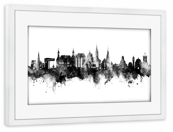 Poster mit Rahmen weiß "Aachen Germany Skyline Black" artboxONE - Städte,Schwarzweiß