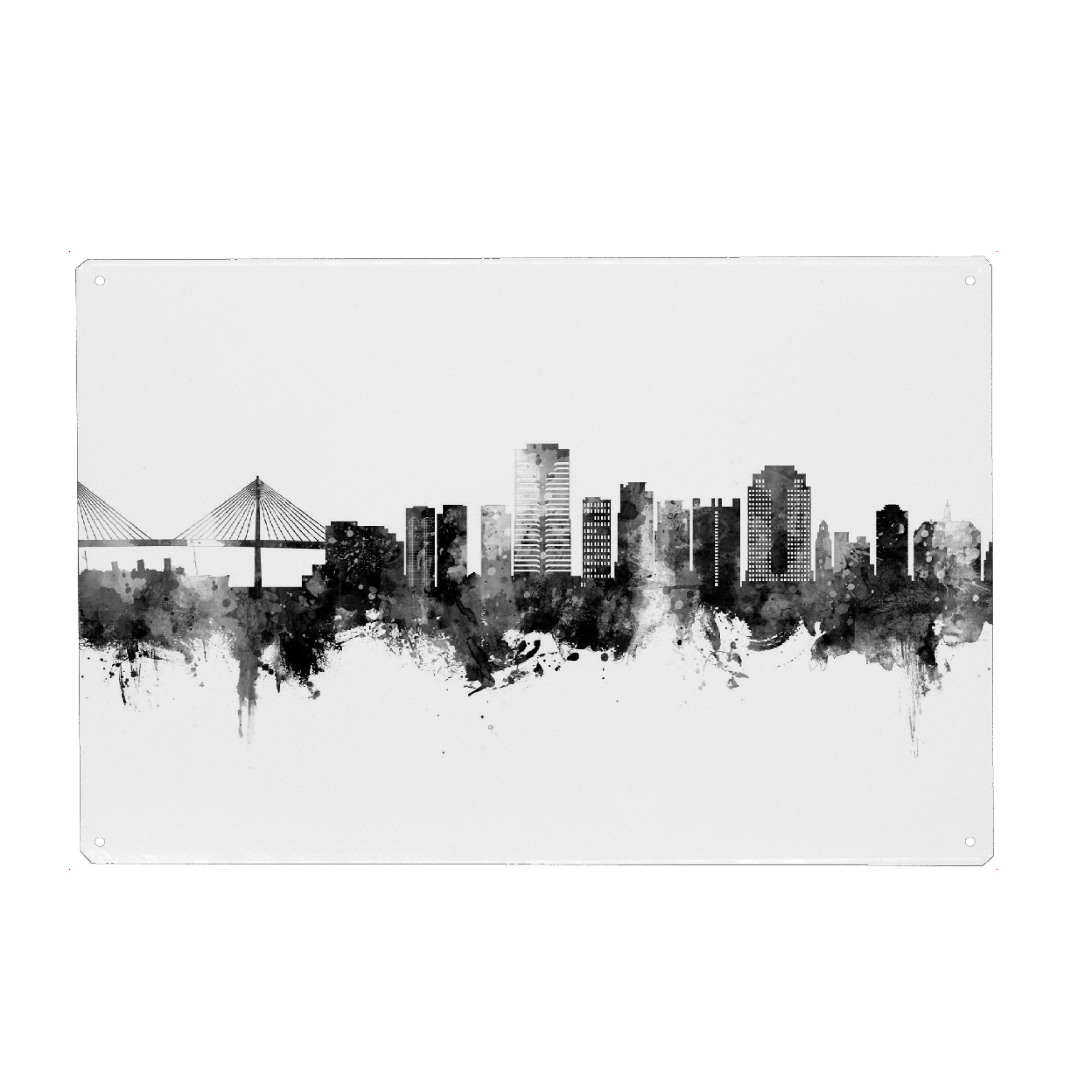 Metall Poster "Long Beach Skyline Black" artboxONE - Städte,Schwarzweiß