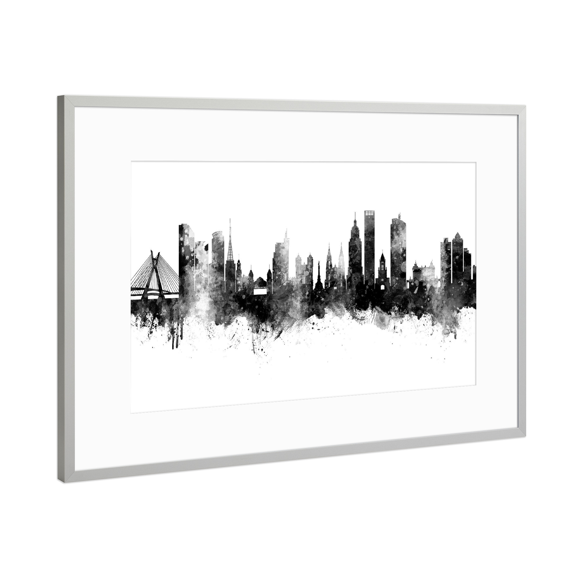 Poster mit Rahmen Silber "São Paulo Skyline Brazil Black" artboxONE - Städte,Schwarzweiß