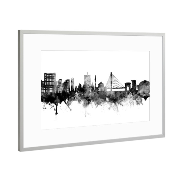 Poster mit Rahmen Silber "Bucharest Romania Skyline Black" artboxONE - Städte,Schwarzweiß