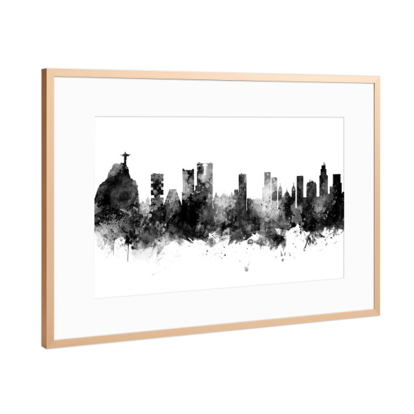 Poster mit Rahmen Kupfer "Rio de Janeiro Skyline Black" artboxONE - Städte,Schwarzweiß,Städte / Rio de Janeiro