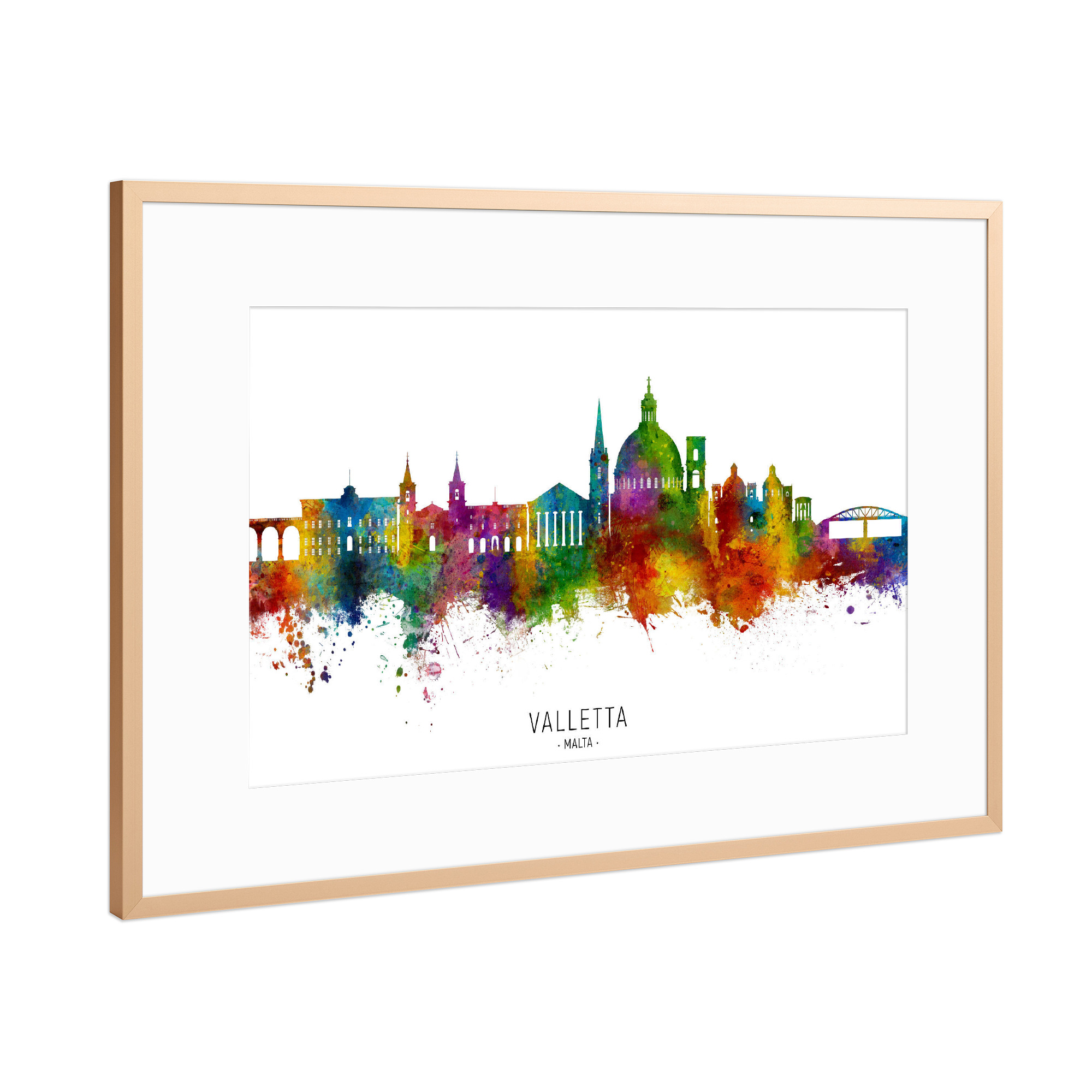 Poster mit Rahmen Kupfer "Valletta Malta Skyline txt" artboxONE - Städte
