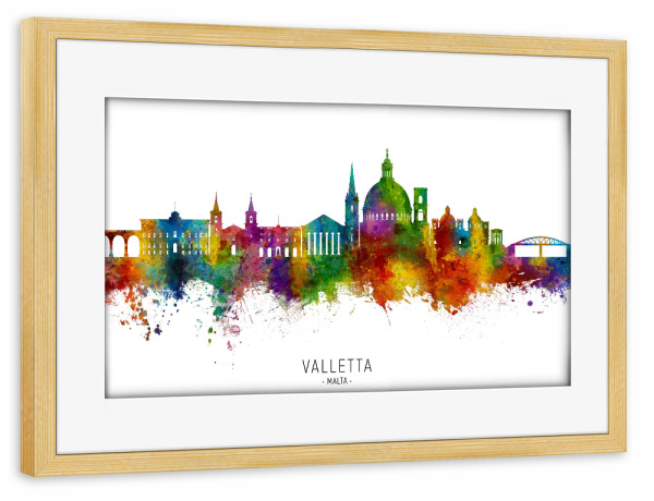 Poster mit Rahmen kiefer "Valletta Malta Skyline txt" artboxONE - Städte