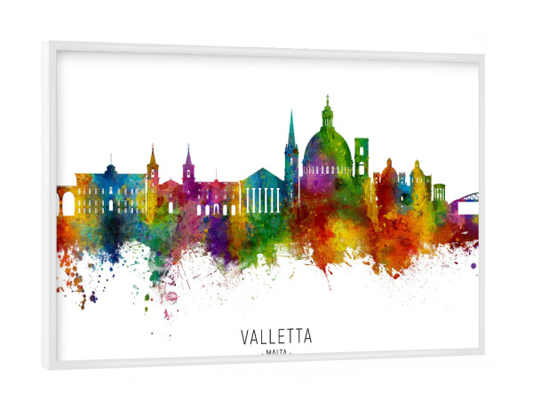 Poster mit weißem Rahmen "Valletta Malta Skyline txt" artboxONE - Städte