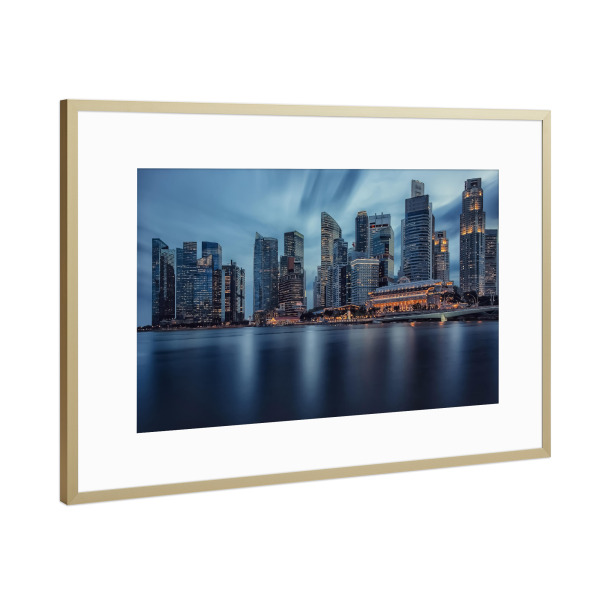 Poster mit Rahmen Gold "Blue Singapore" artboxONE - Städte,Reise,Architektur,Reise / Asien,Städte / Singapur