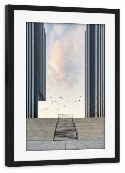 Poster mit Rahmen schwarz "Hafenspitze Düsseldorf" artboxONE - Reise,Architektur,Städte / Düsseldorf