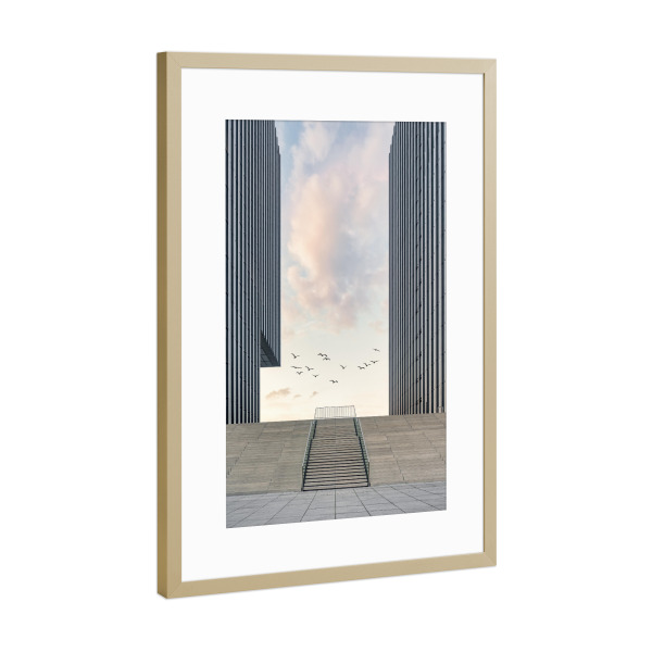 Poster mit Rahmen Gold "Hafenspitze Düsseldorf" artboxONE - Reise,Architektur,Städte / Düsseldorf