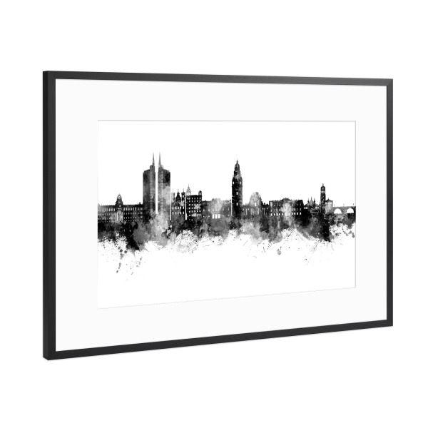 Poster mit Rahmen Schwarz (Metallic) "Murcia Spain Skyline Black" artboxONE - Städte,Schwarzweiß