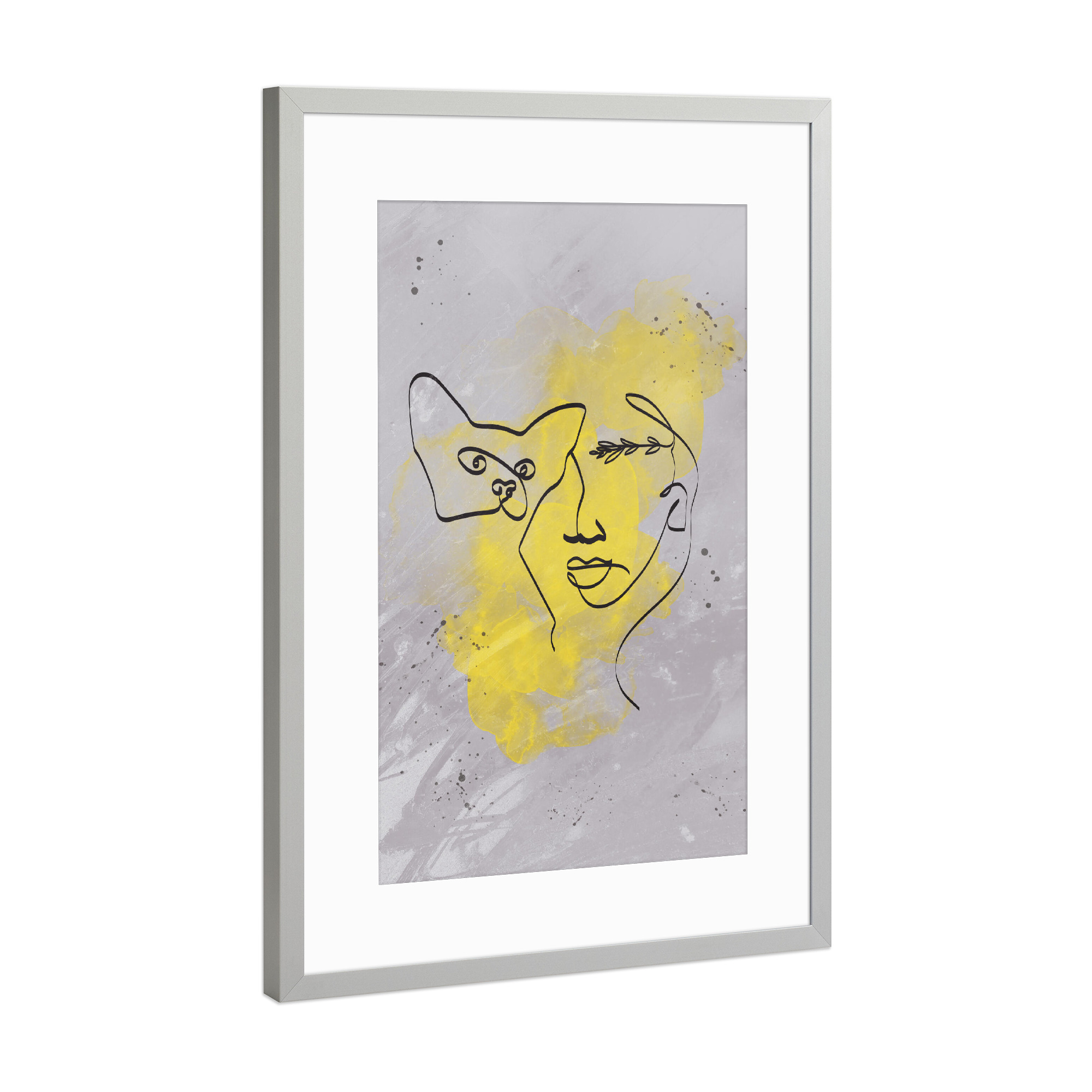 Poster mit Rahmen Silber "Gray and Illuminating cat lover" artboxONE - Natur,Tiere,Liebe