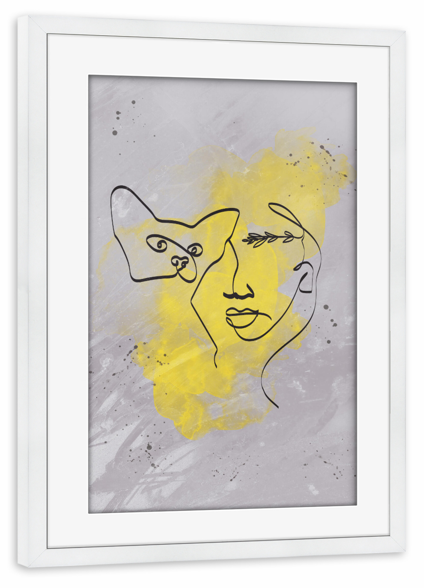 Poster mit Rahmen weiß "Gray and Illuminating cat lover" artboxONE - Natur,Tiere,Liebe