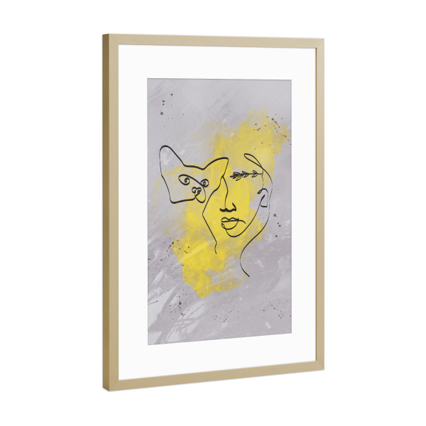 Poster mit Rahmen Gold "Gray and Illuminating cat lover" artboxONE - Natur,Tiere,Liebe