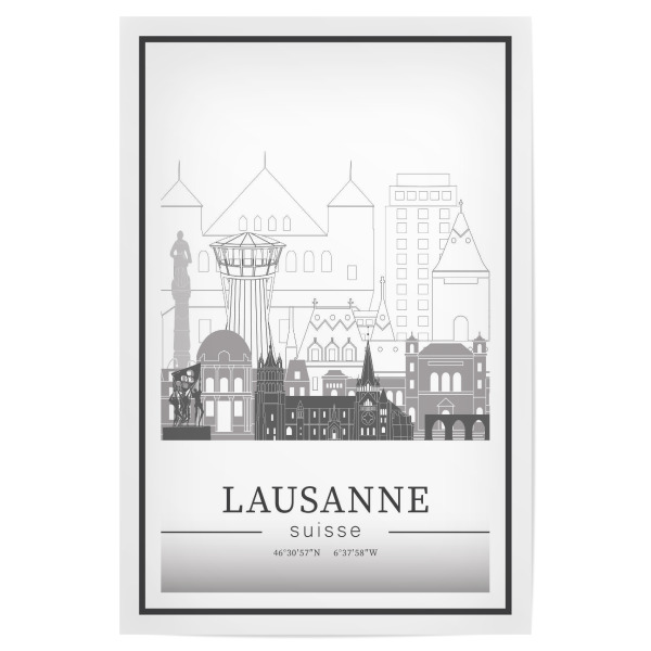 Poster "Lausanne skyline line art" artboxONE - Städte,Reise,Architektur,Kartografie