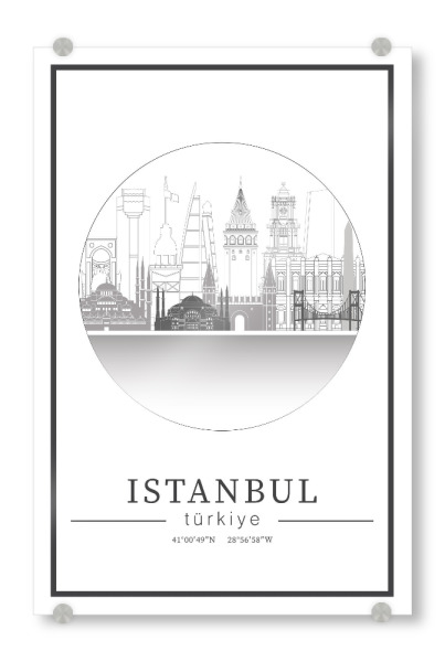 Acrylglasbild "Istanbul skyline line art circle" artboxONE - Städte,Reise,Architektur,Städte / Istanbul,Kartografie