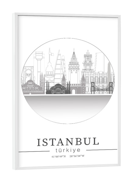 Poster mit weißem Rahmen "Istanbul skyline line art circle" artboxONE - Städte,Reise,Architektur,Städte / Istanbul,Kartografie
