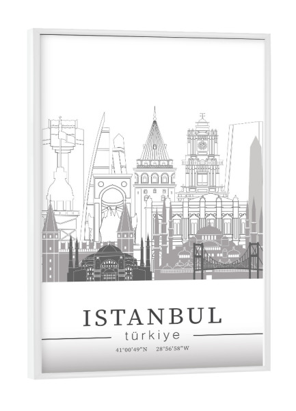Poster mit weißem Rahmen "Istanbul skyline line art" artboxONE - Städte,Reise,Architektur,Städte / Istanbul,Kartografie
