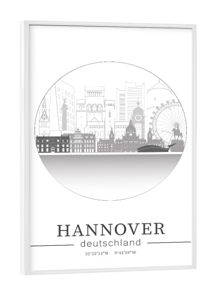 Poster mit weißem Rahmen "Hannover skyline line art circle" artboxONE - Städte,Reise,Architektur,Kartografie