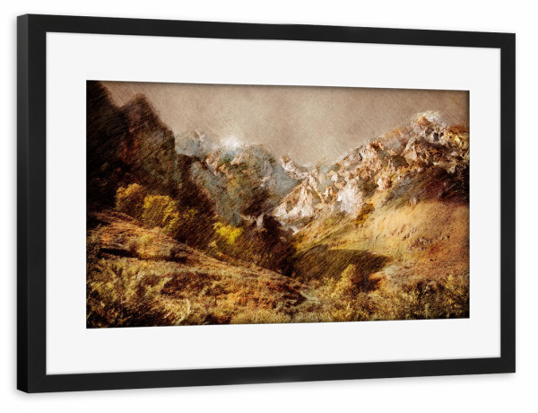Poster mit Rahmen schwarz "Spain Camaleno landscape painting" artboxONE - Natur,Reise