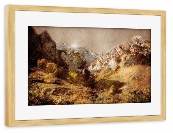 Poster mit Rahmen kiefer "Spain Camaleno landscape painting" artboxONE - Natur,Reise