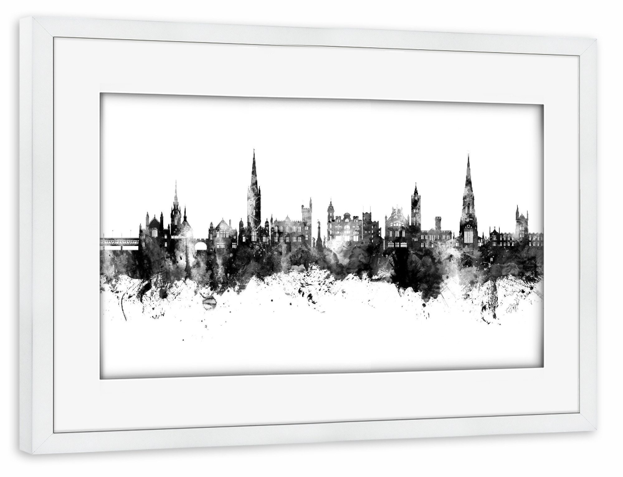 Poster mit Rahmen weiß "Derry Skyline Black" artboxONE - Städte,Schwarzweiß
