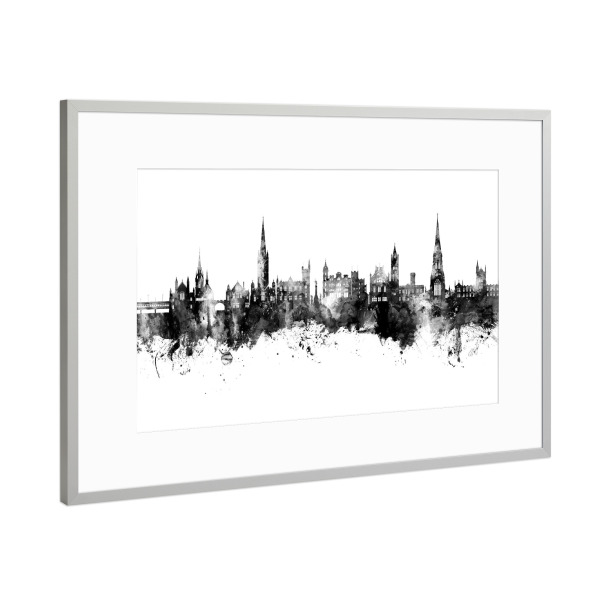 Poster mit Rahmen Silber "Derry Skyline Black" artboxONE - Städte,Schwarzweiß