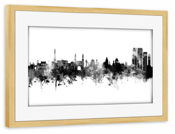 Poster mit Rahmen kiefer "Hyderabad Skyline India Black" artboxONE - Städte,Schwarzweiß