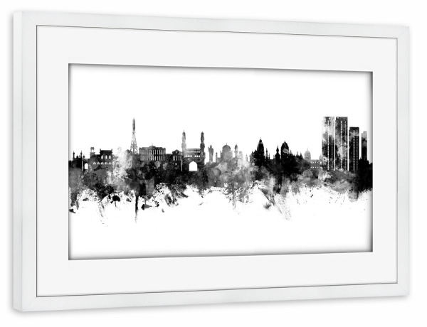 Poster mit Rahmen weiß "Hyderabad Skyline India Black" artboxONE - Städte,Schwarzweiß