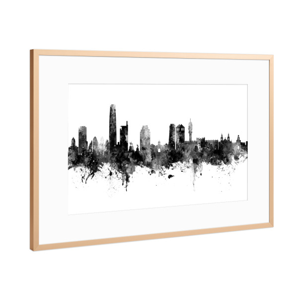 Poster mit Rahmen Kupfer "Santiago de Chile Skyline Black" artboxONE - Städte,Schwarzweiß