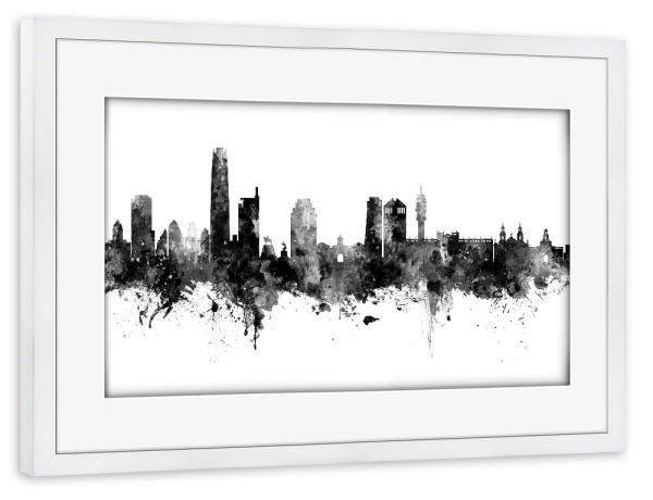 Poster mit Rahmen weiß "Santiago de Chile Skyline Black" artboxONE - Städte,Schwarzweiß