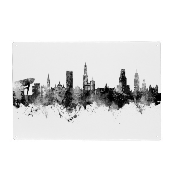Holzbild "Antwerp Belgium Skyline Black" artboxONE - Städte,Schwarzweiß