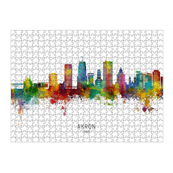 Puzzle Ravensburger "Akron Ohio Skyline txt" artboxONE - Städte - Akron,Ohio,Skyline,Cityscape,Stadtbild,Watercolor,Painting,Bunt,Colorful,Stadt,City