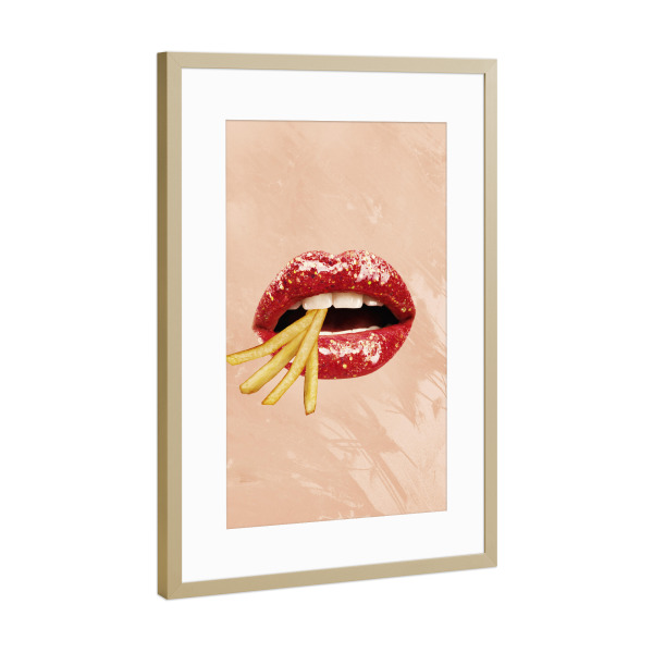 Poster mit Rahmen Gold "Fun with french fries" artboxONE - Essen & Trinken,Lustig