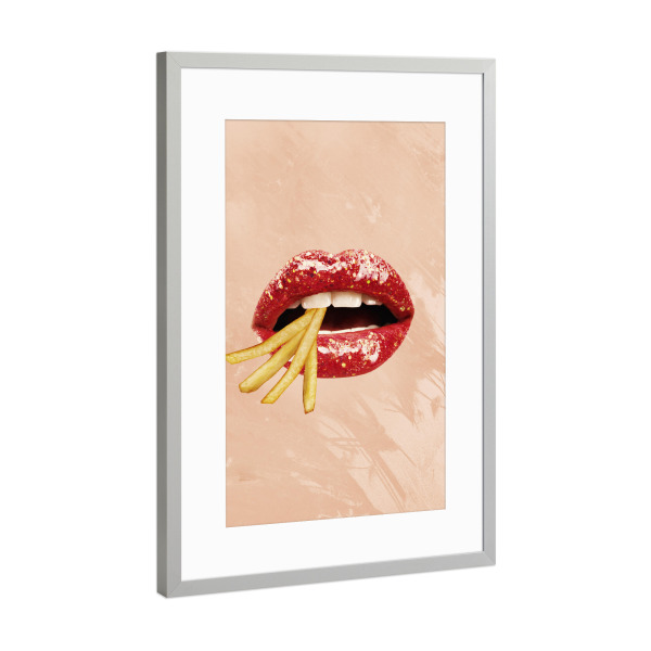 Poster mit Rahmen Silber "Fun with french fries" artboxONE - Essen & Trinken,Lustig