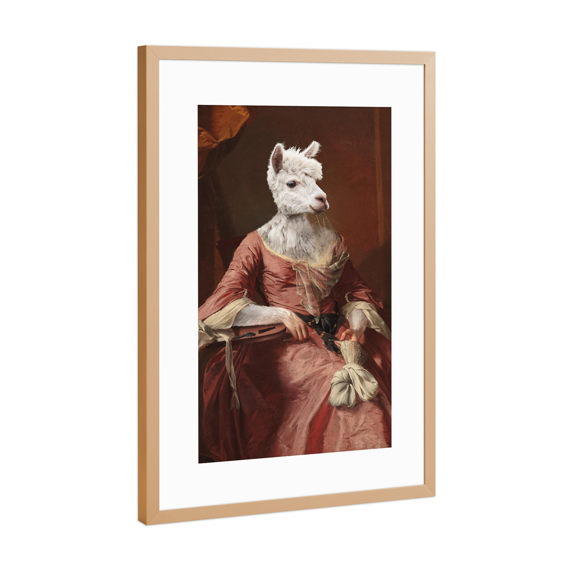 Poster mit Rahmen Kupfer "Lady Alpaca" artboxONE - Tiere,Fiktion,Lustig