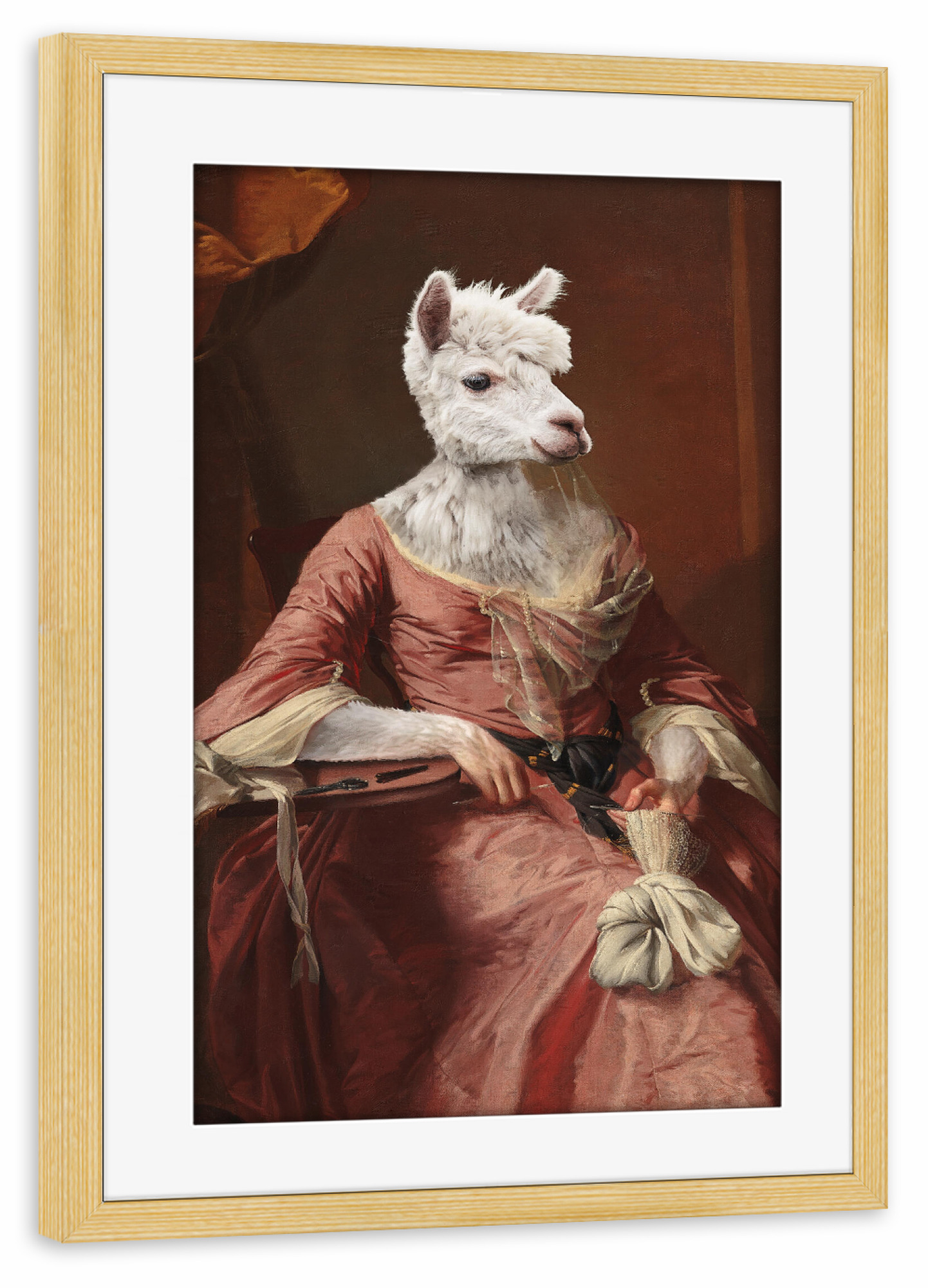 Poster mit Rahmen kiefer "Lady Alpaca" artboxONE - Tiere,Fiktion,Lustig