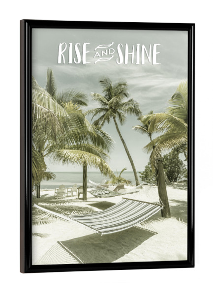 Poster mit schwarzem Rahmen "Frisch gestärkt in den Tag" artboxONE - Typografie,Reise / Strand und Meer