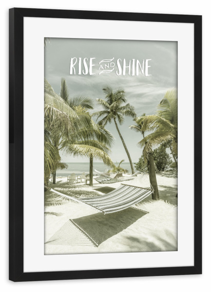 Poster mit Rahmen schwarz "Frisch gestärkt in den Tag" artboxONE - Typografie,Reise / Strand und Meer