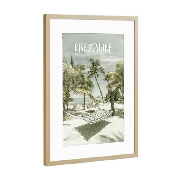Poster mit Rahmen Gold "Frisch gestärkt in den Tag" artboxONE - Typografie,Reise / Strand und Meer