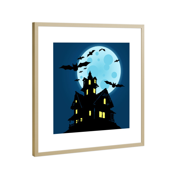 Poster mit Rahmen Gold "Halloween Haunted House" artboxONE - Tiere,Halloween