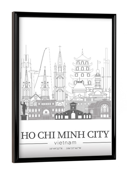 Poster mit schwarzem Rahmen "Ho Chi Minh City skyline line art" artboxONE - Städte,Reise,Architektur,Kartografie