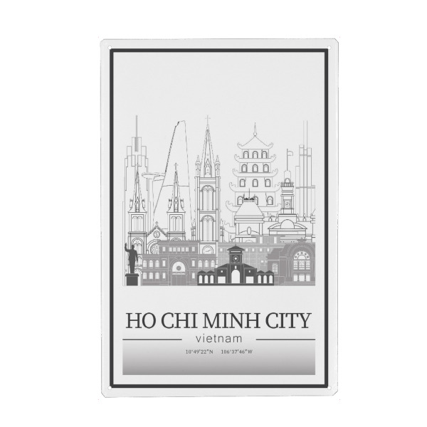 Holzbild "Ho Chi Minh City skyline line art" artboxONE - Städte,Reise,Architektur,Kartografie