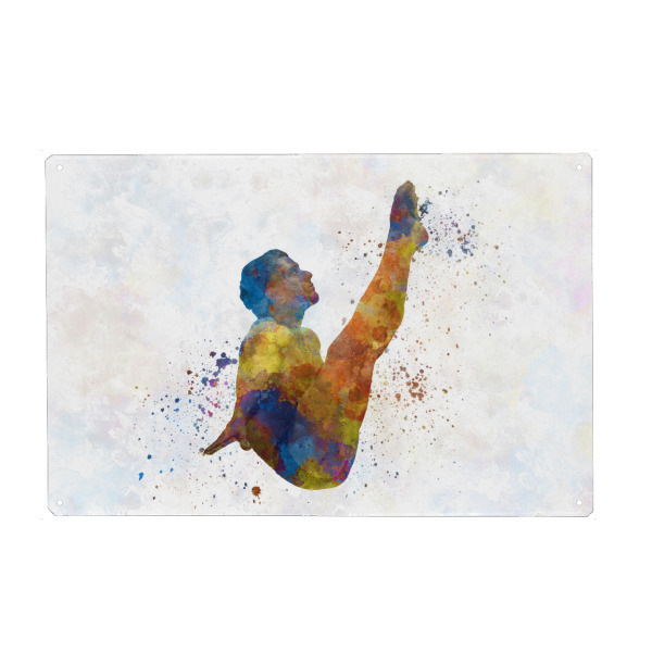 Metall Poster "Trampoline jump in watercolor" artboxONE - Sport - Sport,Sports,Color,Illustration,Watercolor,Athlete,Competition,Trampoline,Pool,Jump