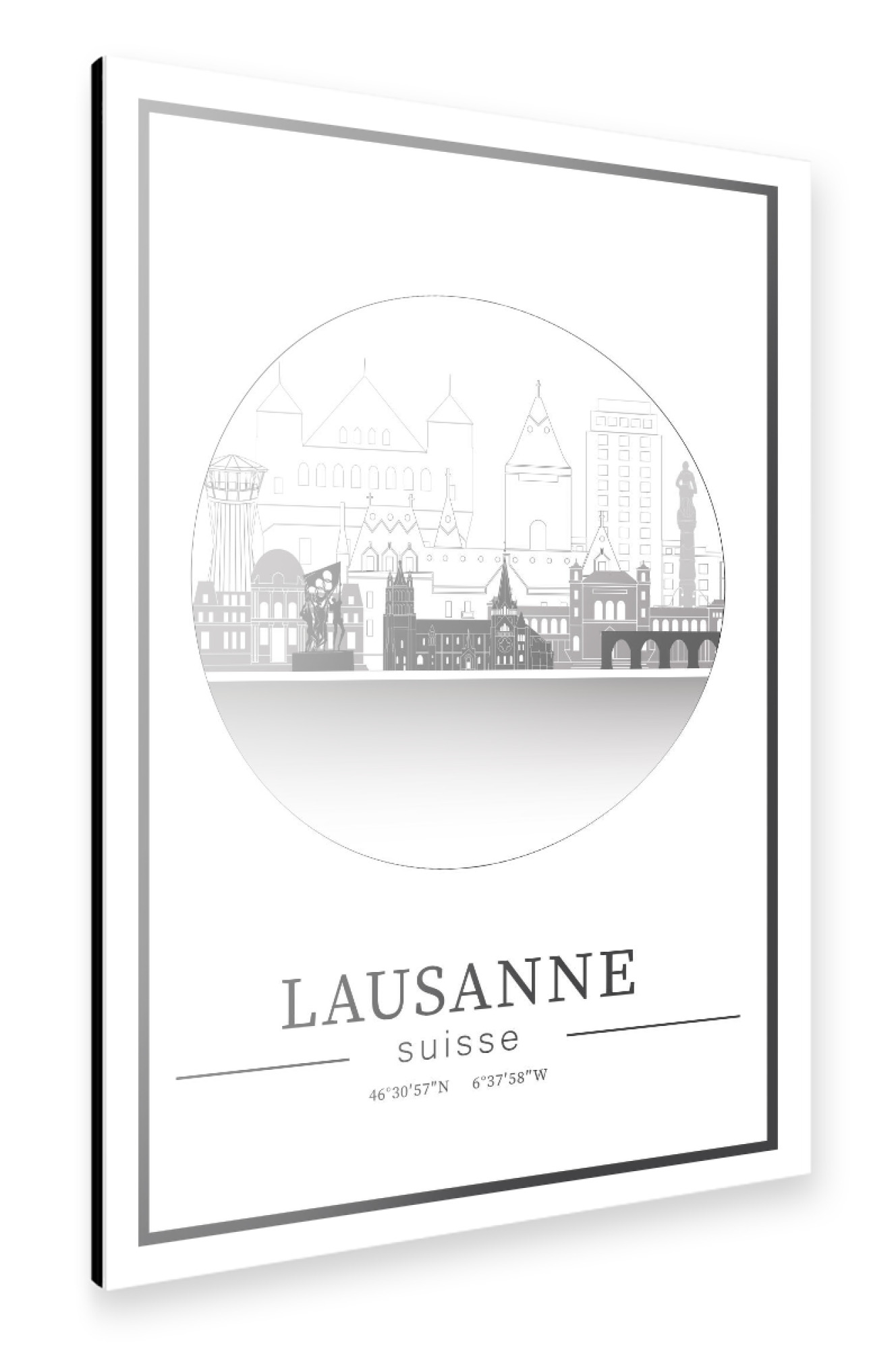 Alu-Dibond "Lausanne skyline line art circle" 30x20 cm artboxONE